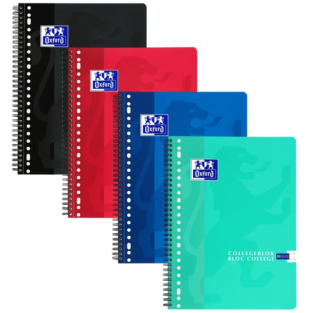 Collegeblok Oxford School A4 ruit 10x10mm 23-gaats 160pag 80gr assorti