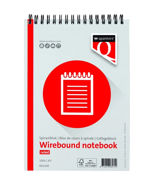 Spiraalblok Quantore A5 lijn spiraal 200 pagina's 70gr