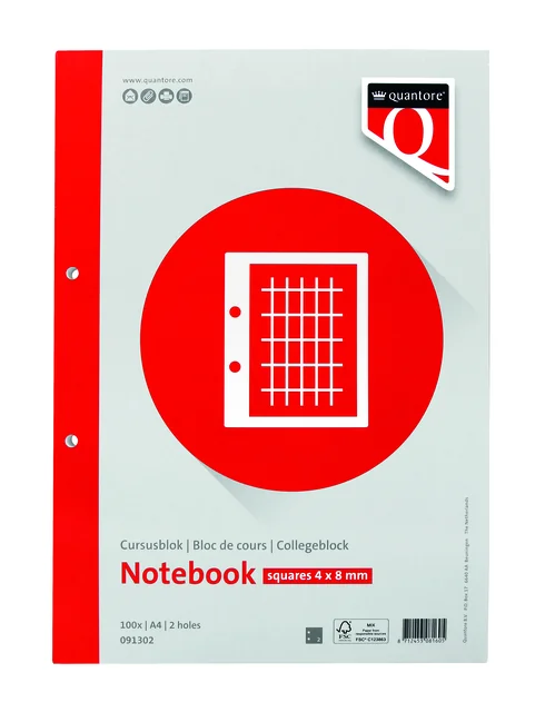 Cursusblok Quantore A4 ruit 4x8 commercieel met kantlijn