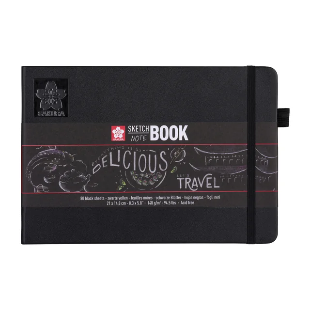 Schetsboek Sakura 80 zwarte vellen 140gr 210x148mm zwart