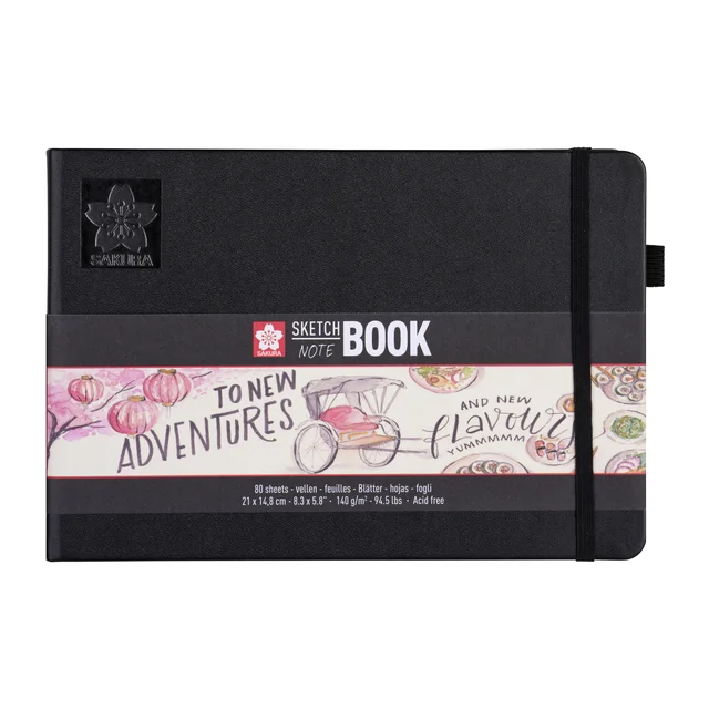 Schetsboek Sakura 80 witte vellen 140gr 210x148mm zwart