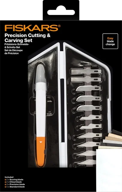 Precisiemes Fiskars Medium Duty set à 12 mesbladen wit