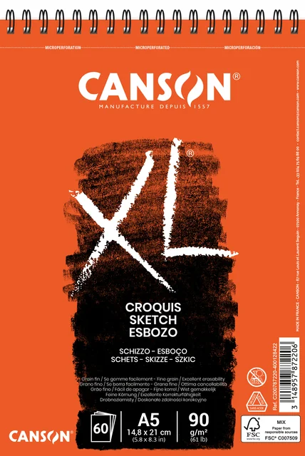 Schetspapier Canson XL Sketch 60vel 90gr A5 ivoorwit