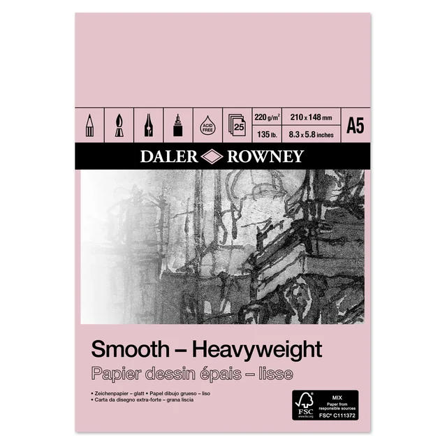 Tekenpapier Daler-Rowney Smooth Heavyweight 220gr A5 natuurlijk wit