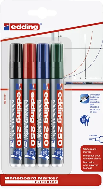 Whiteboardmarker edding 250 rond 1.5-3mm assorti blister à 4 stuks