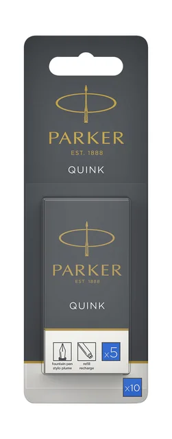 Inktpatroon Parker Quink uitwasbaar blauw blister à 10 stuks
