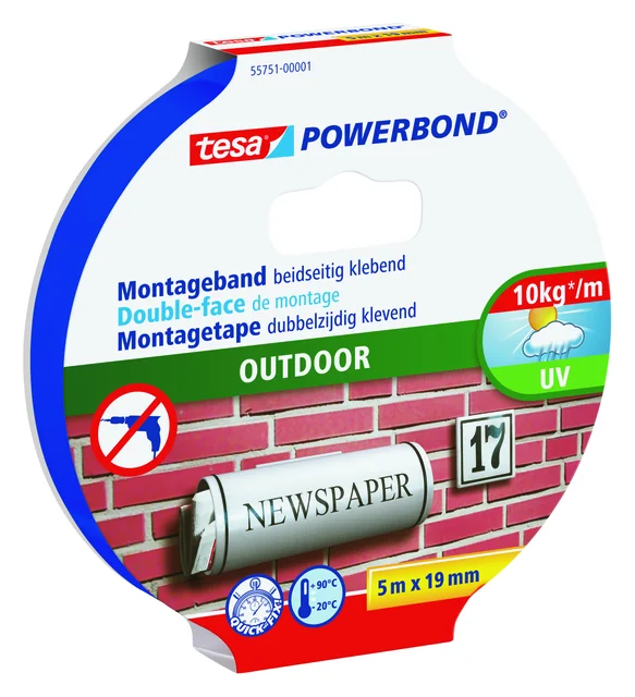 Montagetape tesa® Powerbond Outdoor dubbelzijdig 5mx19mm transparant