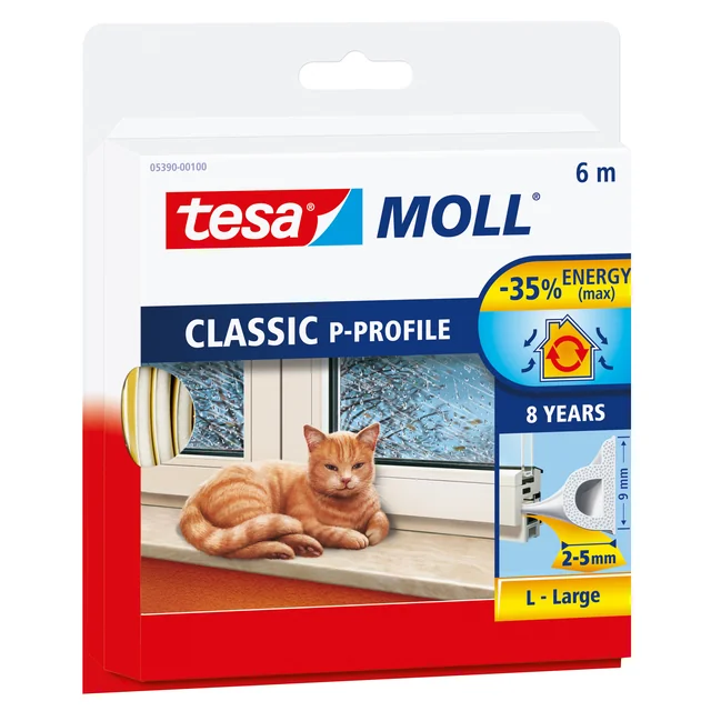 Tochtstrip Tesamoll® P-profiel rubber 6mx9mm wit