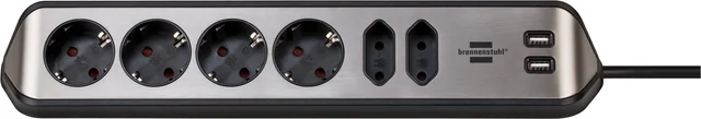 Stekkerdoos Brennenstuhl bureau Estilo 6vdig incl 2 USB 2m zw/zilver