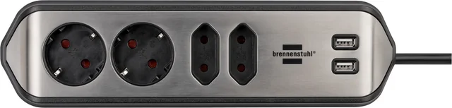 Stekkerdoos Brennenstuhl bureau Estilo 4vdig incl 2 USB 2m zwart/zi