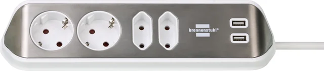 Stekkerdoos Brennenstuhl bureau Estilo 4vdig incl 2 USB 2m wit/zilver