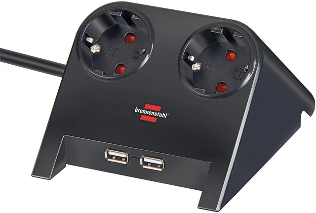 Stekkerdoos Brennenstuhl  bureau 2vdig incl 2 USB 1.8m zwart