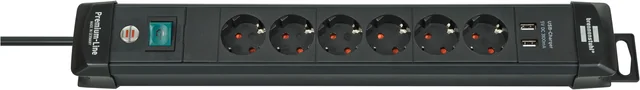Stekkerdoos Brennenstuhl Premium 6vdig incl 2 USB 3 meter zwart