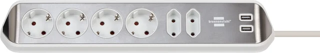 Stekkerdoos Brennenstuhl bureau Estilo 6vdig incl 2 USB 2m wit/zilver
