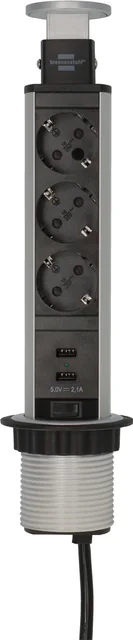 Stekkerdoos Brennenstuhl toren 3vdig incl 2 USB 2 meter zwart/zilver