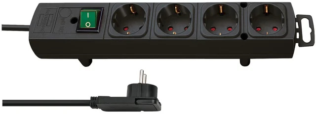 Stekkerdoos Brennenstuhl Comfort Plus 4vdg incl platte stekker 2m zw