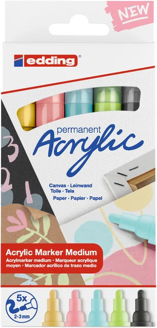 Acrylmarker edding e-5100 medium pastel assorti set à 5 stuks