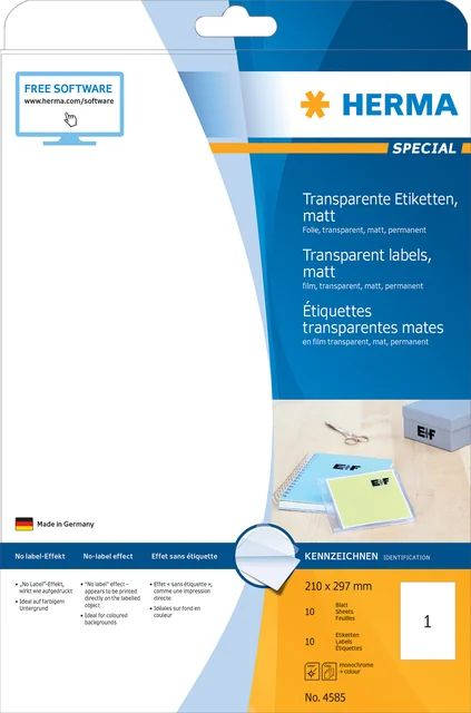Etiket HERMA 4585 210x297mm weerbestendig transparant mat 10 stuks