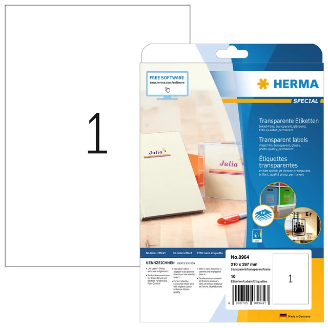 Etiket HERMA 8964 210x297mm transparant glanzend 10 stuks