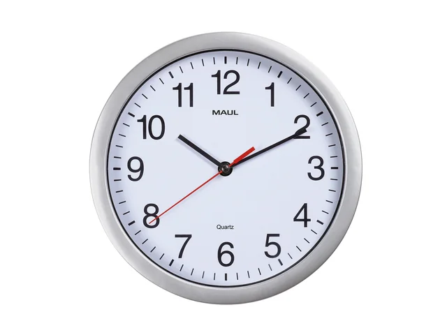 Wandklok MAULrun quartz Ø25x5cm kunststof zilver/wit incl.batterij