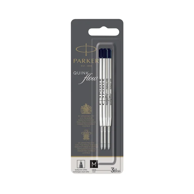 Balpenvulling Parker Quinkflow medium zwart blister à 3 stuks