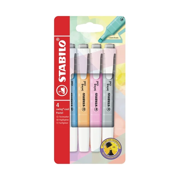 Markeerstift STABILO Swing cool 275/4 pastel assorti etui à 4 stuks