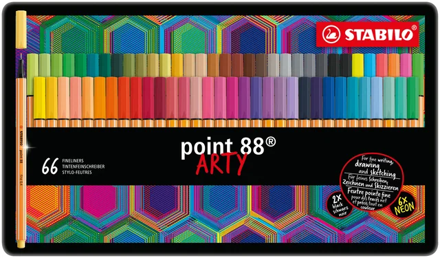 Fineliner STABILO point 88/66 Arty fijn assorti blik à 66 stuks
