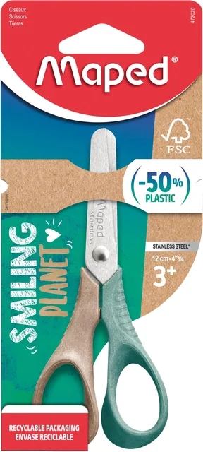 Kinderschaar Maped Smiling Planet 12cm rechtshandig bruin/groen