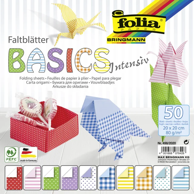 Vouwblaadjes Folia 80gr 20x20cm 50 vel 2-zijdig 10 basics designs