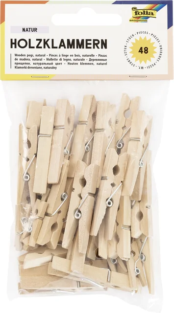 Wasknijper Folia 48 stuks drie formaten hout