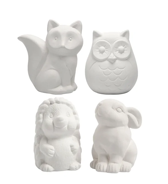 Dierenspaarpot Creativ terracotta 4st  uil vos haas en egel 9-10cm wit