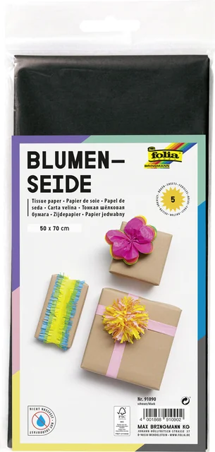 Zijdevloeipapier Folia 50x70cm 20gr nr90 zwart 5 vel