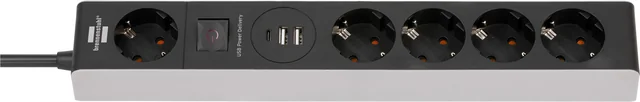 Stekkerdoos Brennenstuhl 5vdig 1+2 USB C Power Delivery 1.5m grijs/zw
