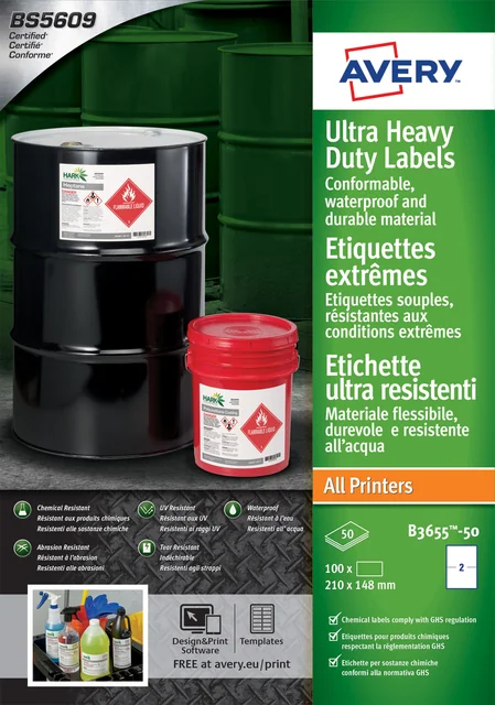 Etiket Avery B3655-50 148x210mm polyethyleen wit 100 stuks
