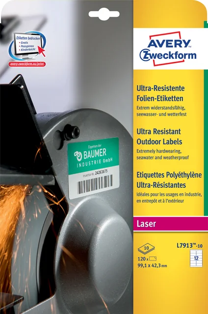Etiket Avery L7913-10 99.1x42.3mm polyethyleen wit 120 stuks