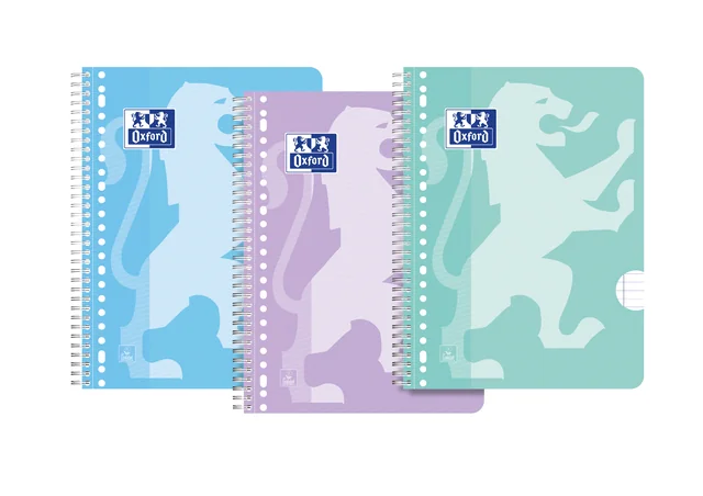 Collegeblok Oxford School A4+ lijn 23-gaats 160pag  80gr pastel assorti 3 stuks