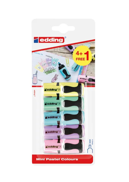 Markeerstift edding 7 mini 1-3mm pastel ass blister à 4+1 stuk gratis