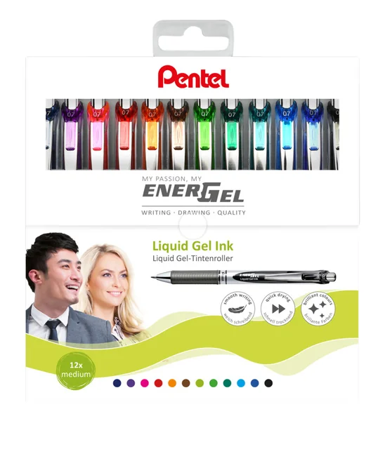 Gelschrijver Pentel BL77 Energel medium assorti 12 stuks