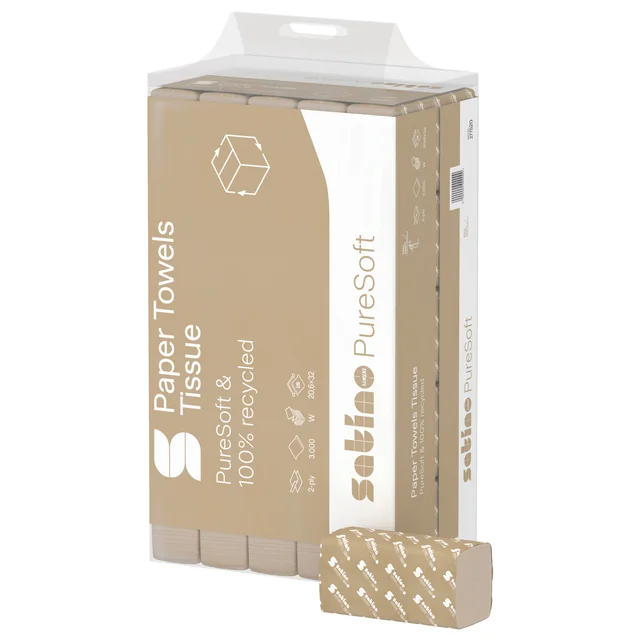 Handdoek Satino PT2 Puresoft w-vouw 2-laags 206x320mm 25x120 vel naturel 277520