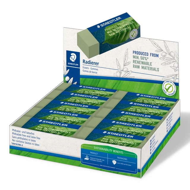 Gum Staedtler Eco 52680 65x23x10mm olijfgroen display