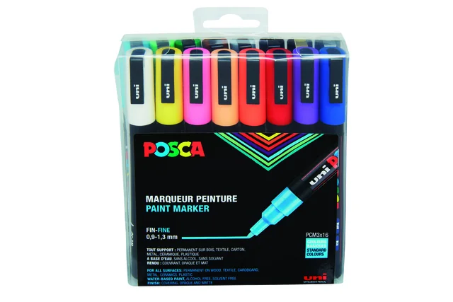Paintmarker Uni POSCA PC3M fijn standaard assorti set à 16 stuks