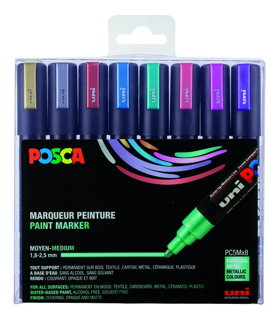 Paintmarker Uni POSCA PC5M medium metallic assorti set à 8 stuks