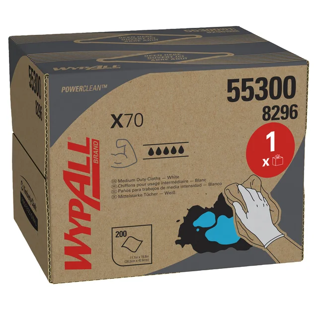 Poetsdoek WypAll X70 PowerClean 426x282mm 200vel dispenserdoos wit 8296