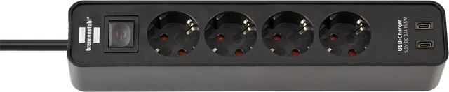 Stekkerdoos Brennenstuhl Ecolor 4vdig incl 2 USB C 1.5m zwart