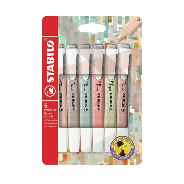 Markeerstift STABILO Swing cool nature colors assorti 6 stuks