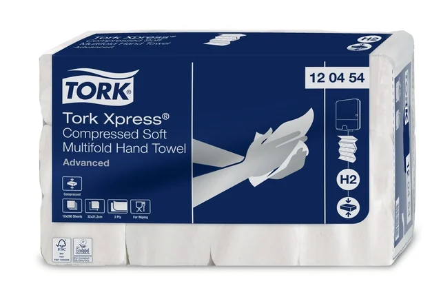 Handdoek Tork H2 Xpress compressed Advanced multifold 2-laags 212x320mm 12x200 vel wit 120454