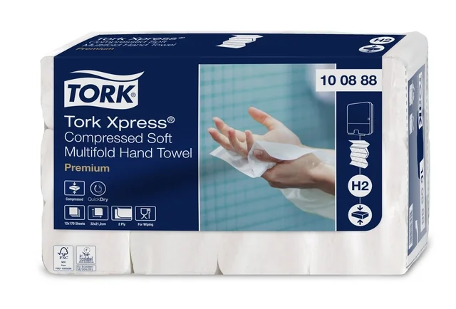 Handdoek Tork H2 Xpress compressed Premium multifold 2-laags 212x320mm 12x170 vel wit 100888