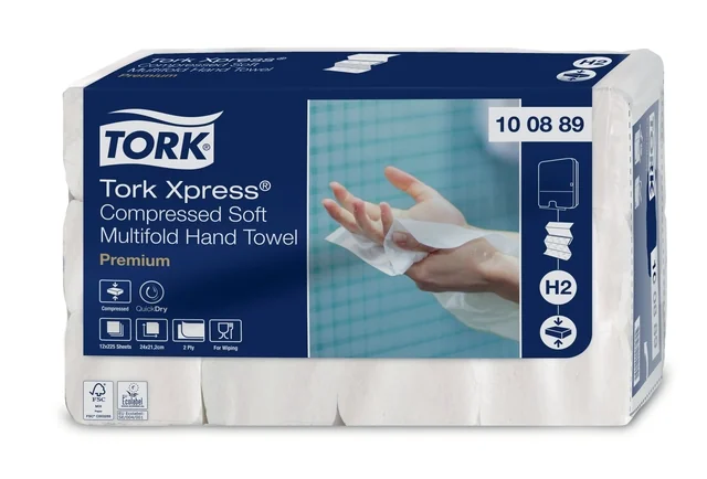 Handdoek Tork H2 Xpress compressed Premium multifold 2-laags 212x240mm 12x225 vel wit 100889