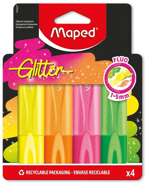 Markeerstift Maped Glitter set à 4 fluoriserende kleuren