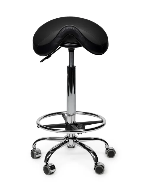 Zadelkruk Office Premium hoog met voetring harde wielen zw